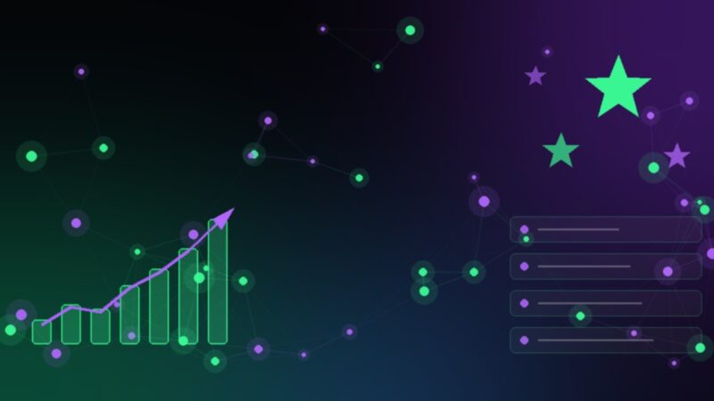 GitHub trending nädala tõusjad, abstraktne visualisatsioon tõusvatest graafikutest ja tähtedest