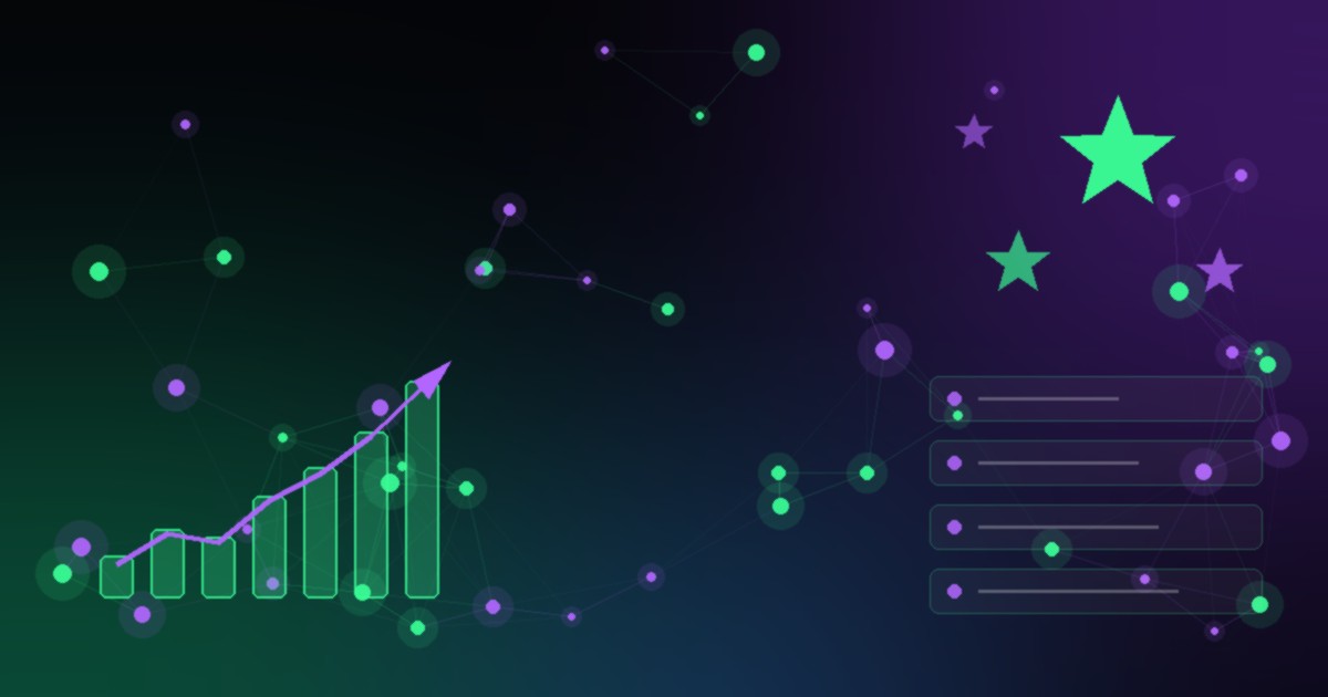GitHub trending nädala tõusjad, abstraktne visualisatsioon tõusvatest graafikutest ja tähtedest