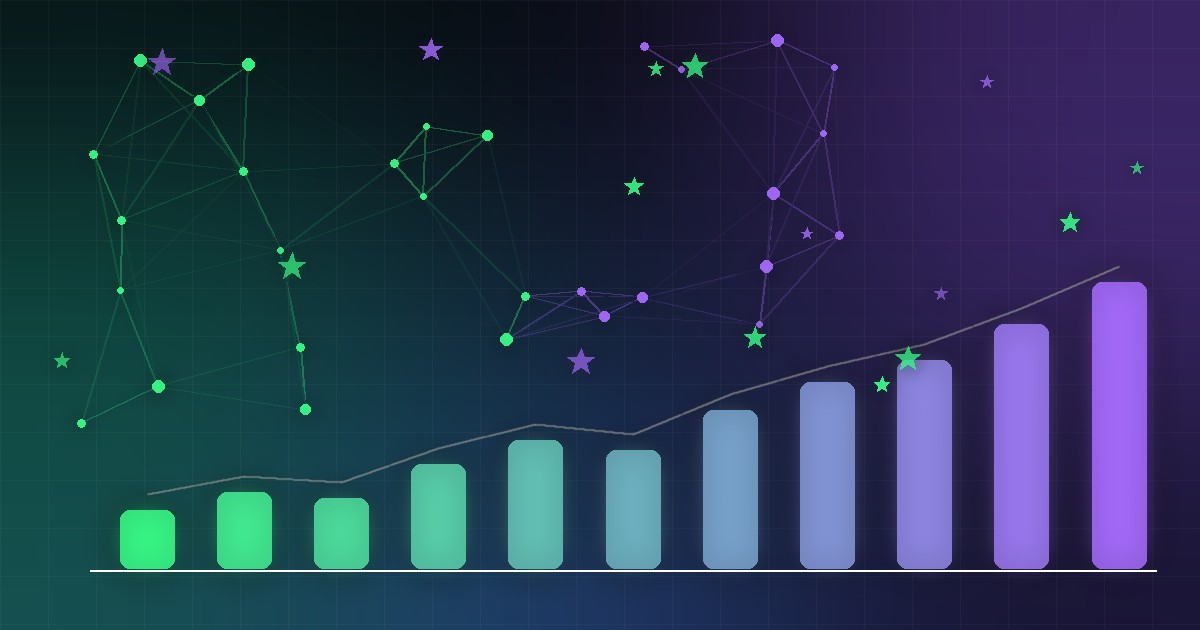 GitHubi nädala tõusjate visualisatsioon: sõlmevõrk ja tõusev tulpdiagramm